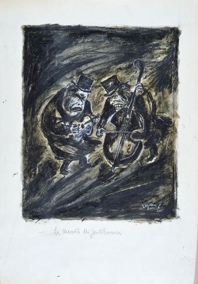 Serenata dei galantuomini, tempera, inchiostro e matita su carta riportata su tela