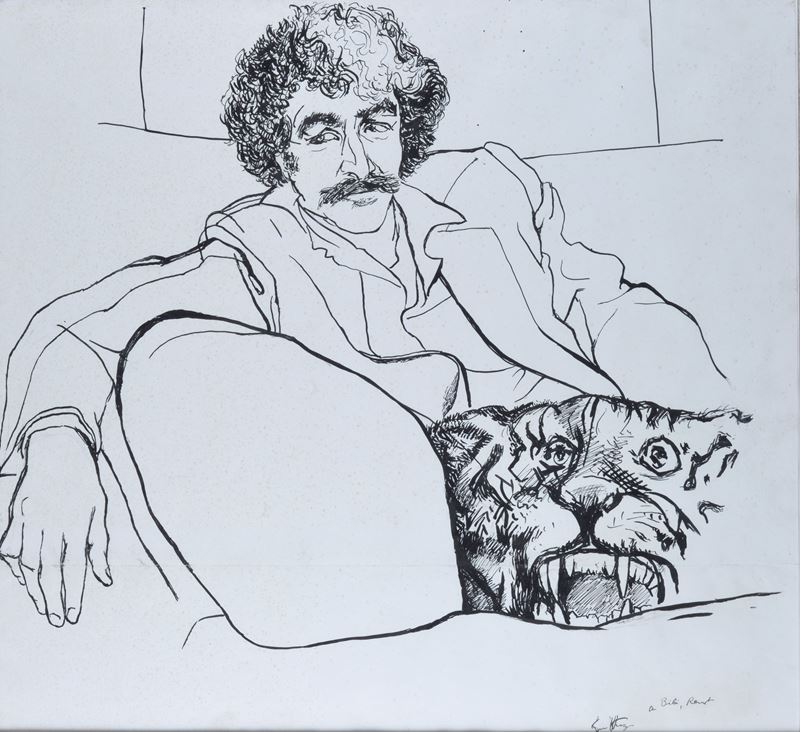 Renato Guttuso - Ritratto di Bibi, inchiostro su carta