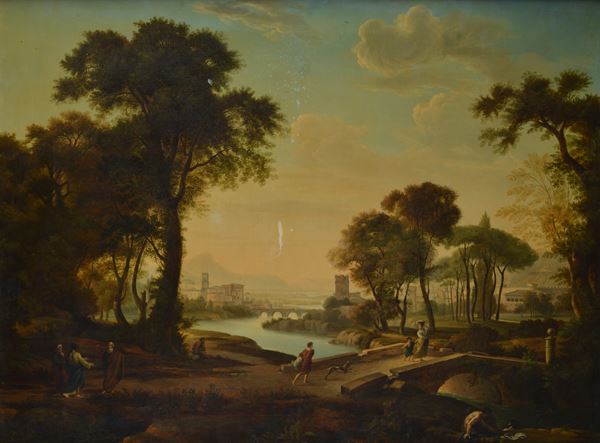Anonimo, XVIII - XIX sec. - Paesaggio con figure