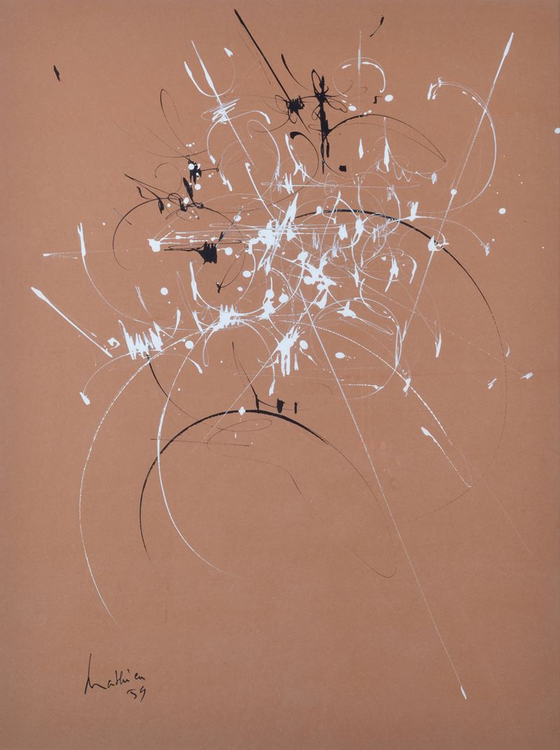 Georges Mathieu - Composition (1959), acquerelli su cartone