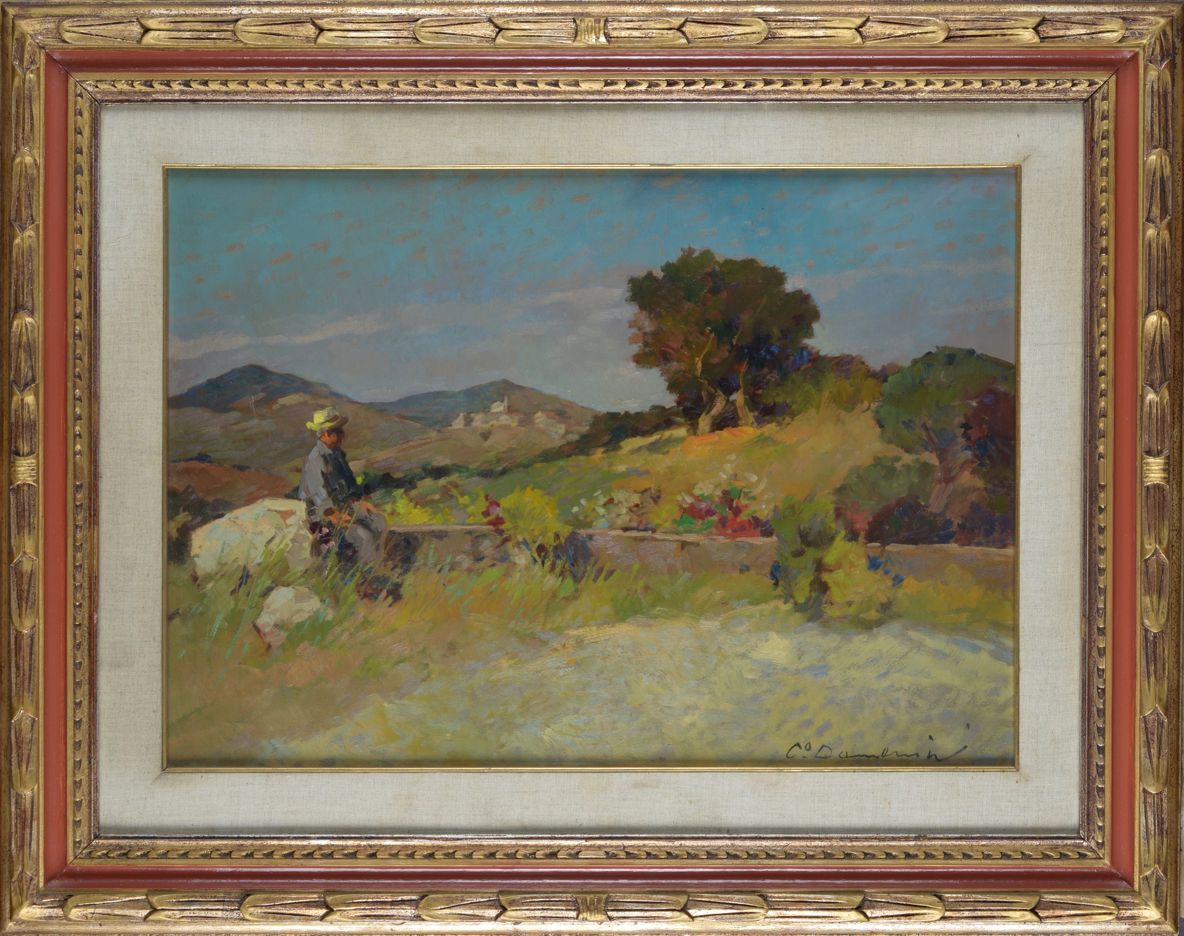 Carlo Domenici - Paesaggio e figure, olio su compensato