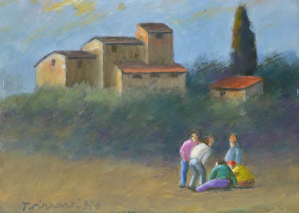 Nino Tirinnanzi - Paesaggio con case e figure