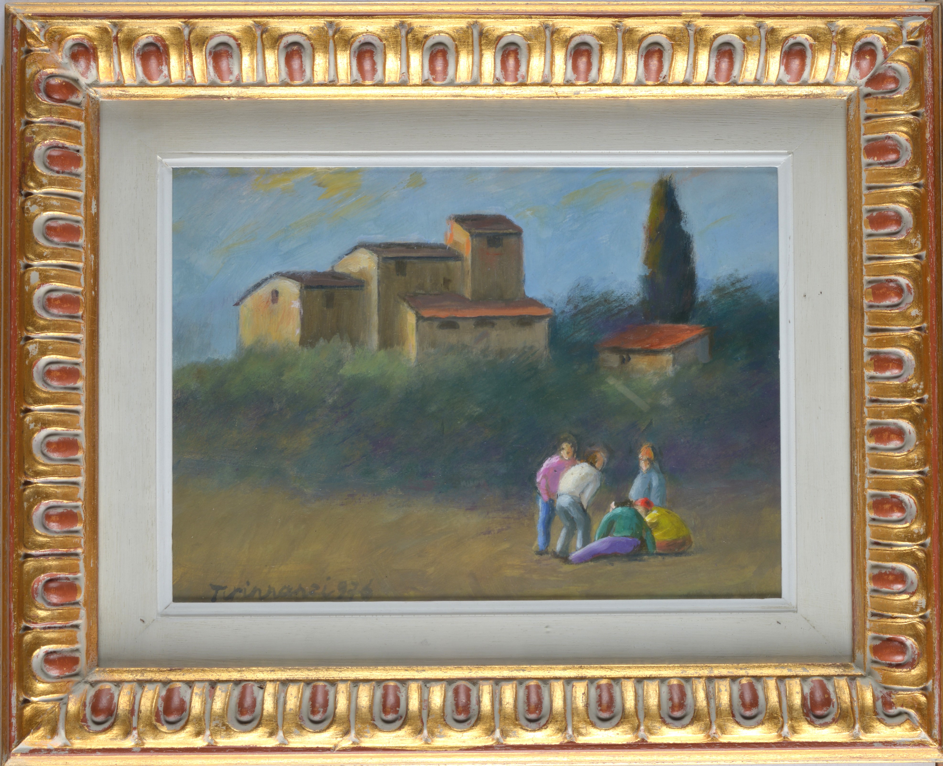 Nino Tirinnanzi - Paesaggio con case e figure