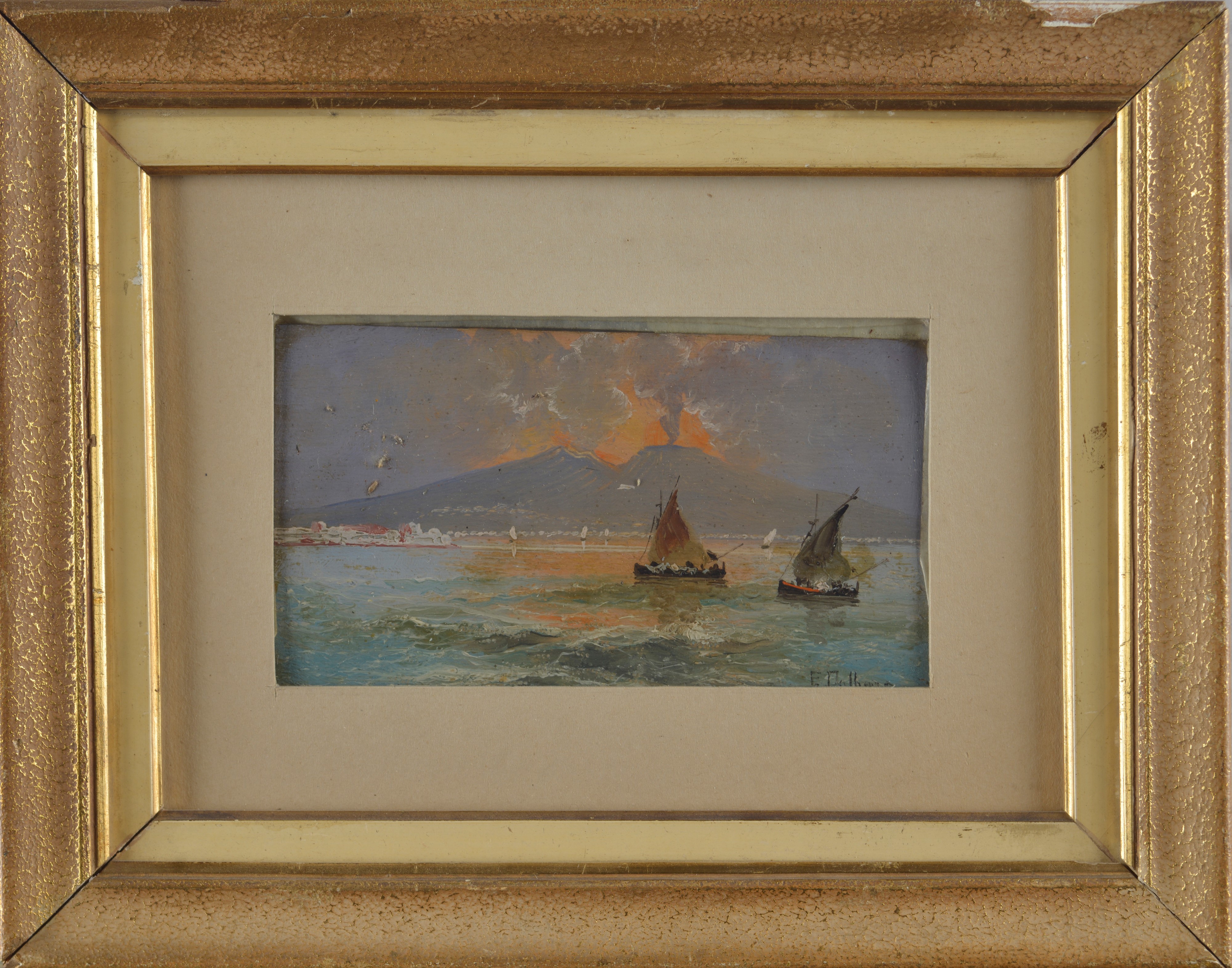 Eduardo Dalbono - Barche con Vesuvio sullo sfondo