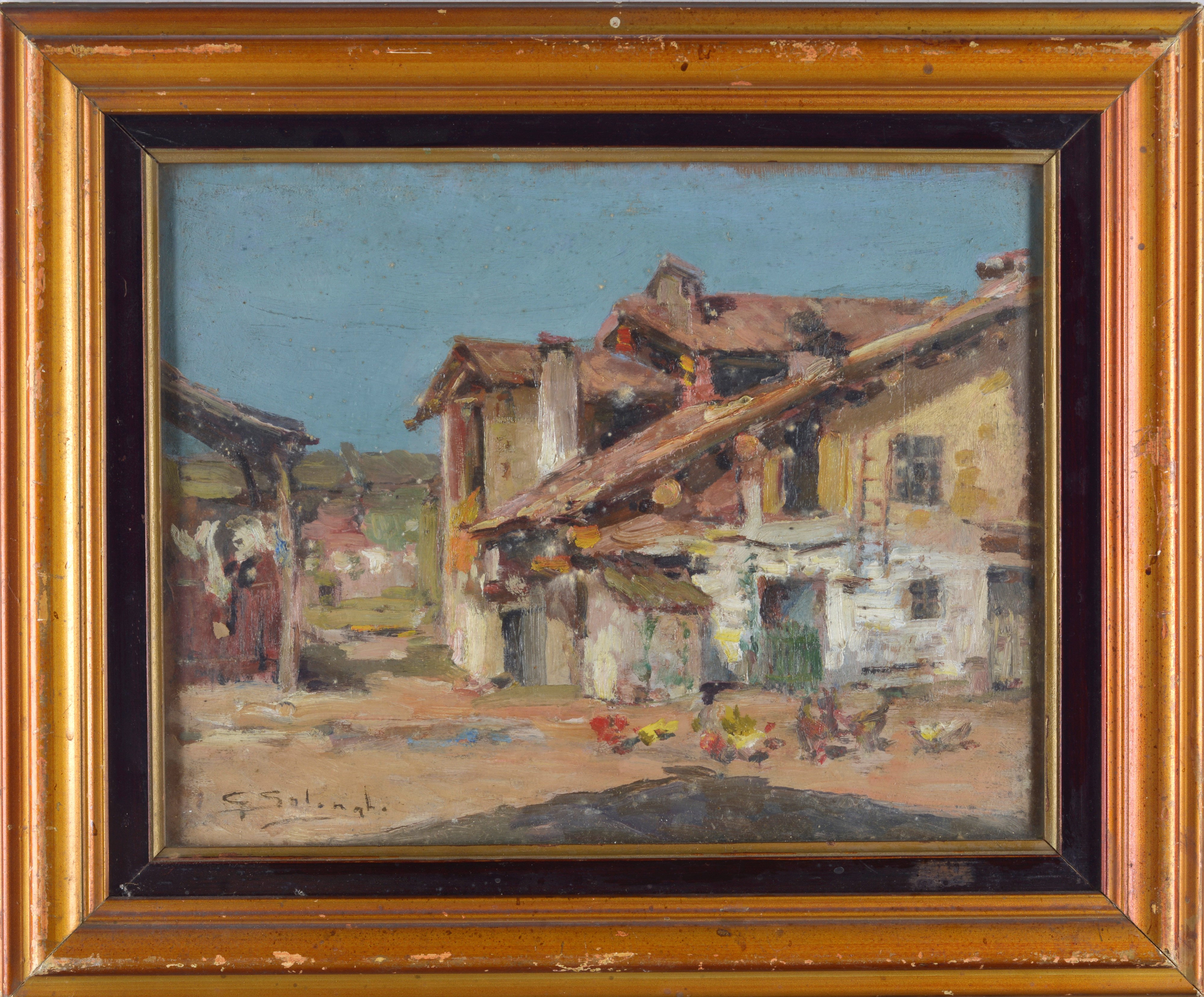 Giuseppe Solenghi - Casolare di campagna (fronte e retro), olio su tavola