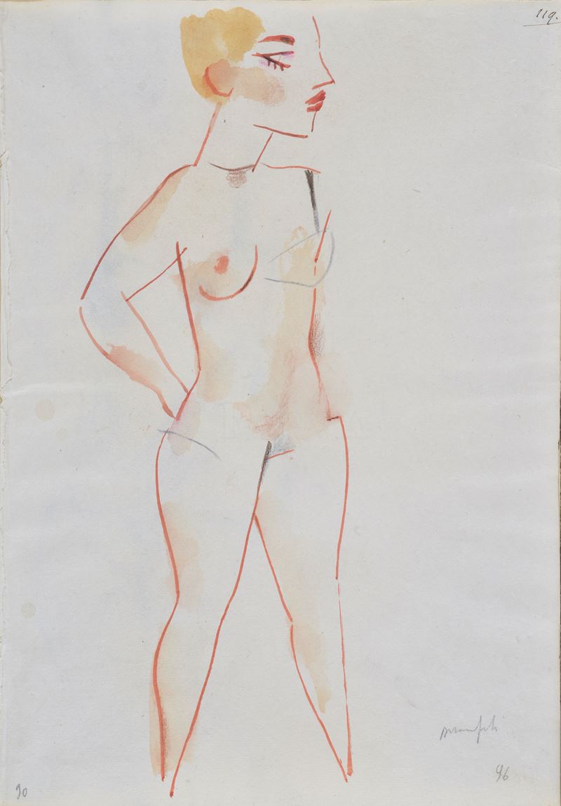 Alberto Manfredi - Nudo, acquerello su carta