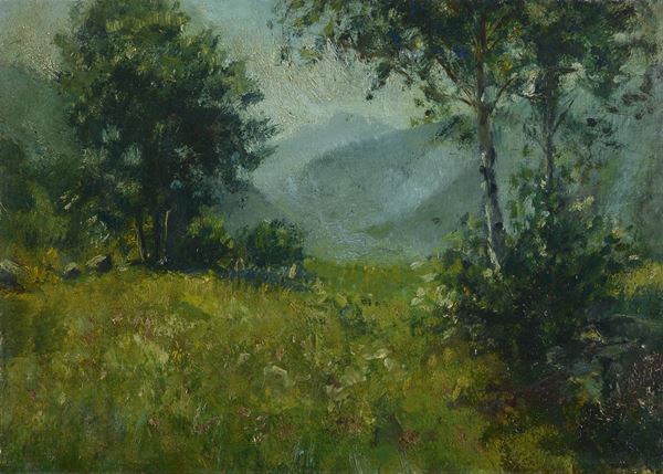 Anonimo, XX sec. - Paesaggio con alberi a Magreglio