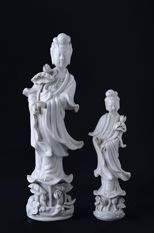 Coppia di guanyin porcellana bianca  - Asta AUTORI DAL XVI AL XXI SEC - Galleria Pananti Casa d'Aste