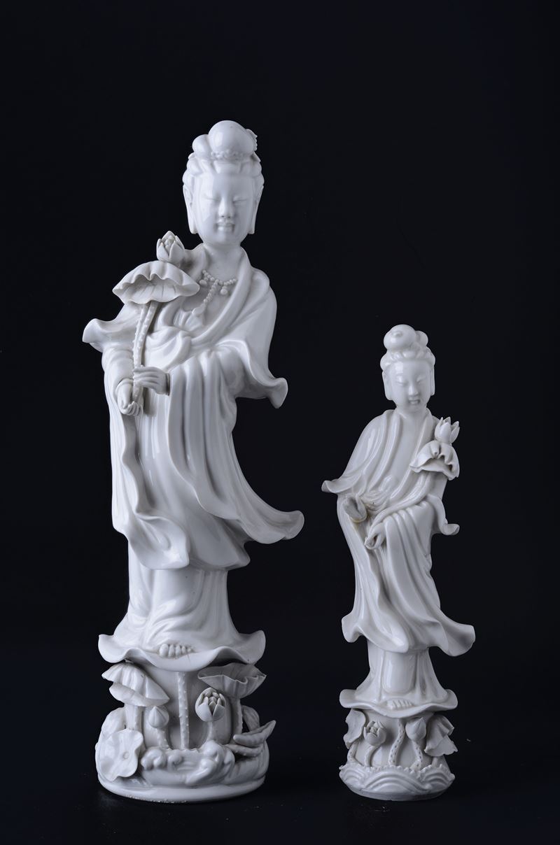 Coppia di guanyin porcellana bianca