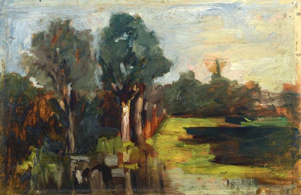 Attr. a Guglielmo Ciardi - Paesaggio con alberi