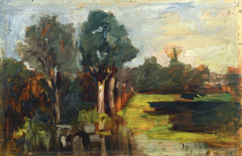 Attr. a Guglielmo Ciardi - Paesaggio con alberi