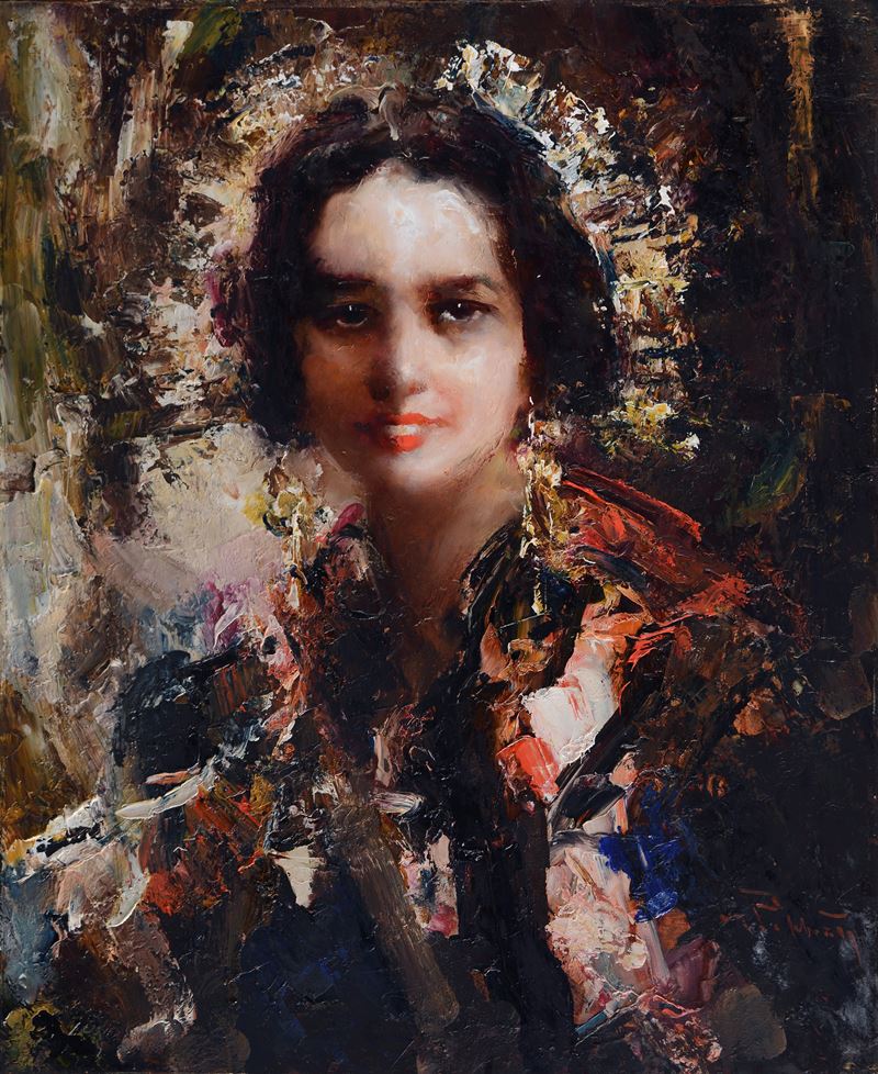 Mario Pobbiati - Ritratto di ragazza, olio su tavola