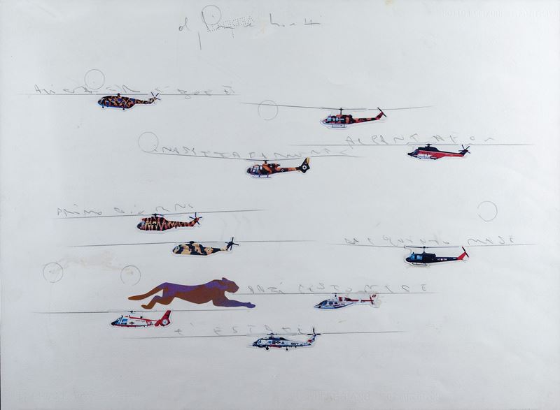 Alighiero Boetti - Senza titolo (adesivi e tecnica mista su carta), 1990