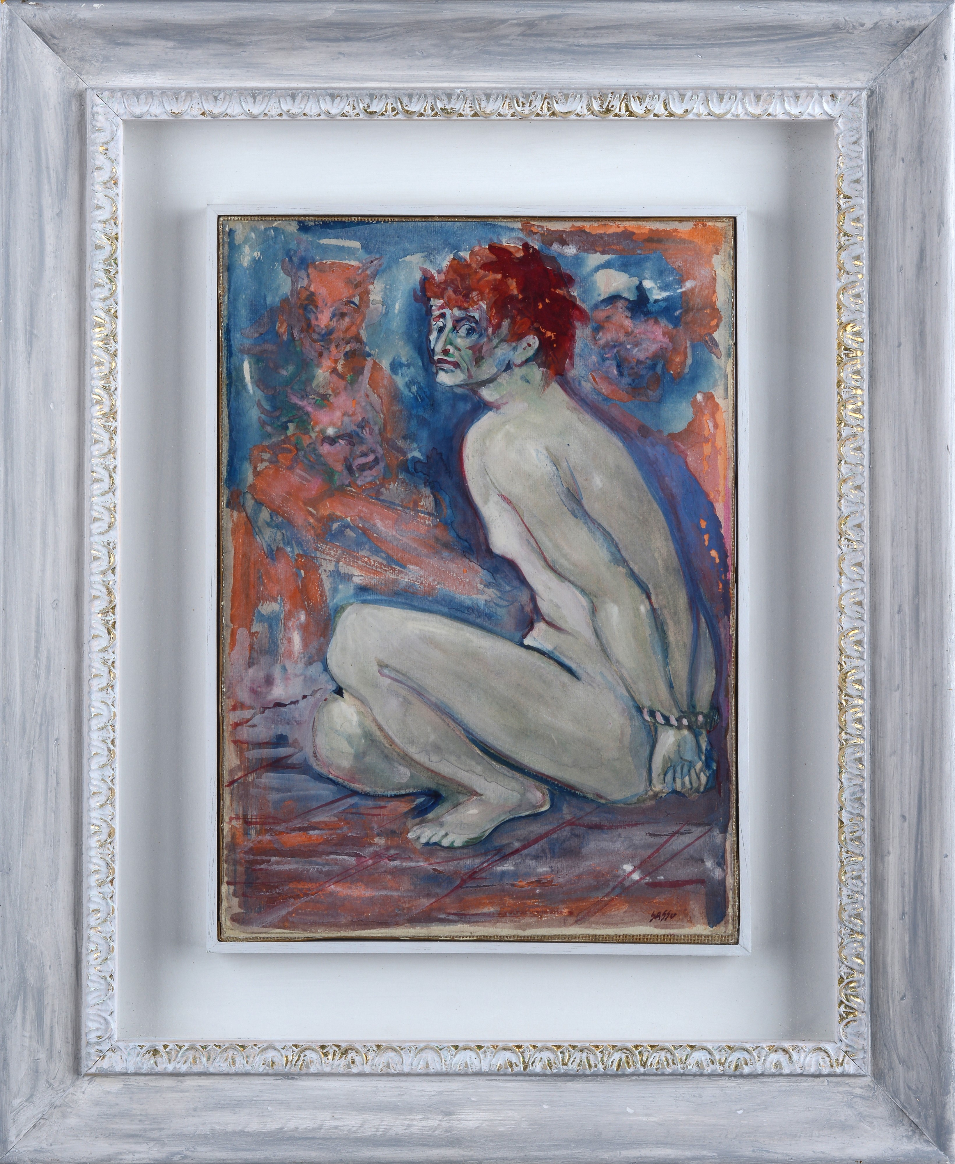 Aligi Sassu - Figura accovacciata (Senza titolo), tempera su carta intelata