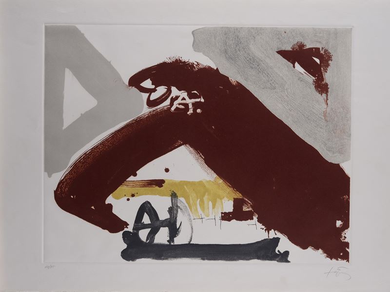 Antoni Tapies - Senza titolo (litografia e acquatinta a colori), 1982