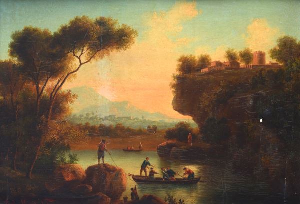 Andreas Markò - Paesaggio fluviale con pescatori