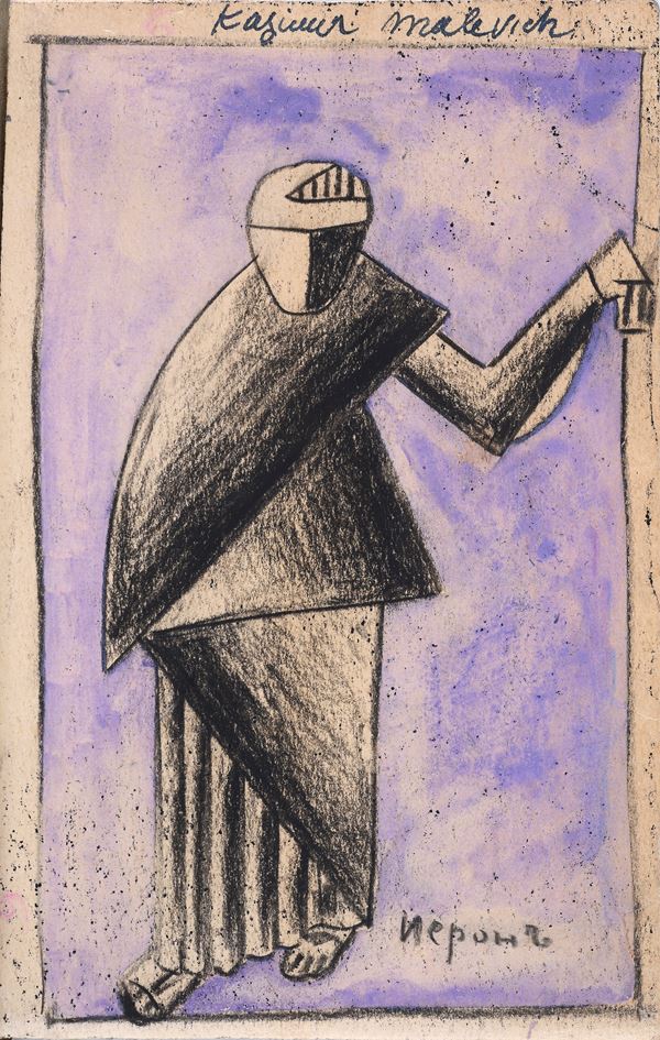 Attr. a Kazimir Severinovič Malevič : Figura  - Tecnica mista su cartoncino - Asta AUTORI DAL XVI AL XXI SEC - Galleria Pananti Casa d'Aste
