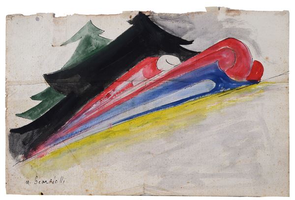 Michele Berardelli : Train  - Watercolors and ink on paper - Auction AUTHORS FROM XVI TO XXI CENTURY - Galleria Pananti Casa d'Aste