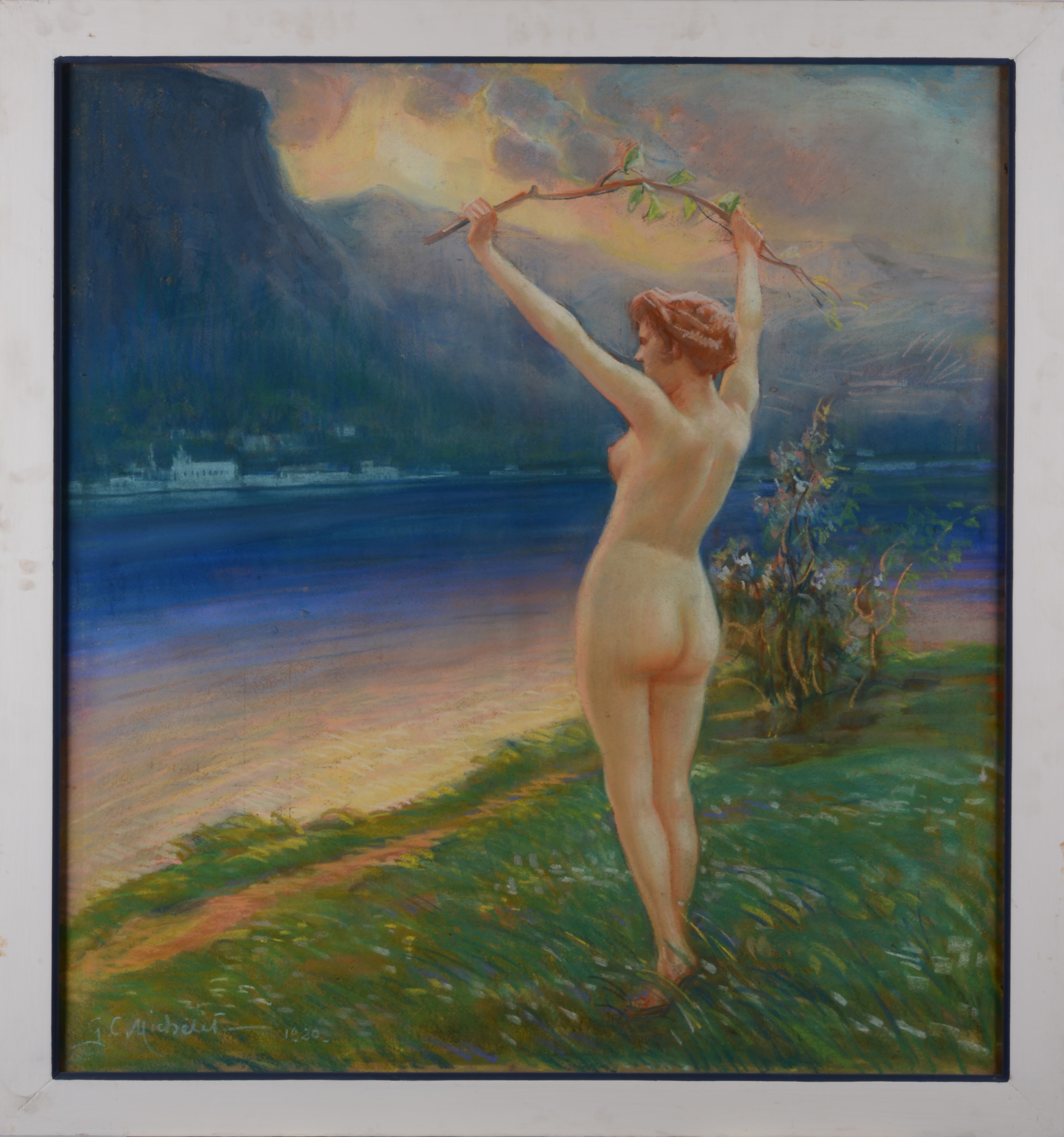Nudo al tramonto con ramo