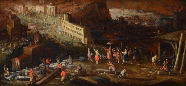 Scuola Fiamminga, XVI sec. - Paesaggio con figure