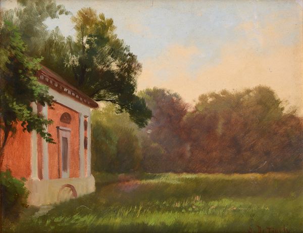 Serafino De Tivoli - Paesaggio con casa rossa