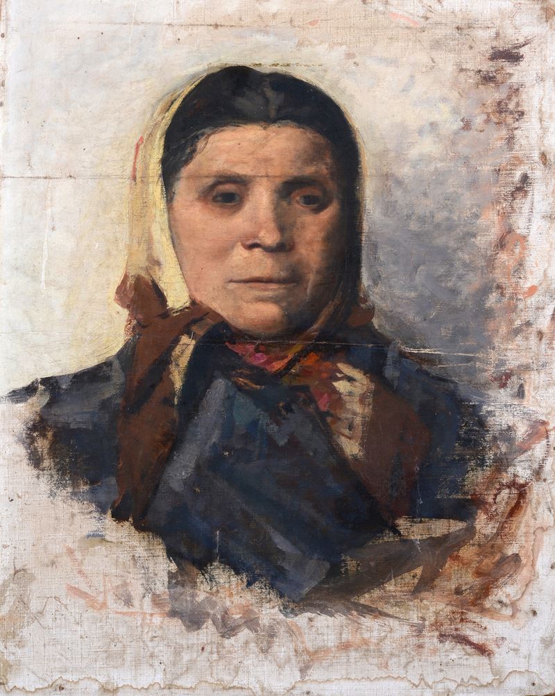 Anonimo, XIX Sec. - Anonimo XIX secolo, Signora con foulard, olio su tela su faesite