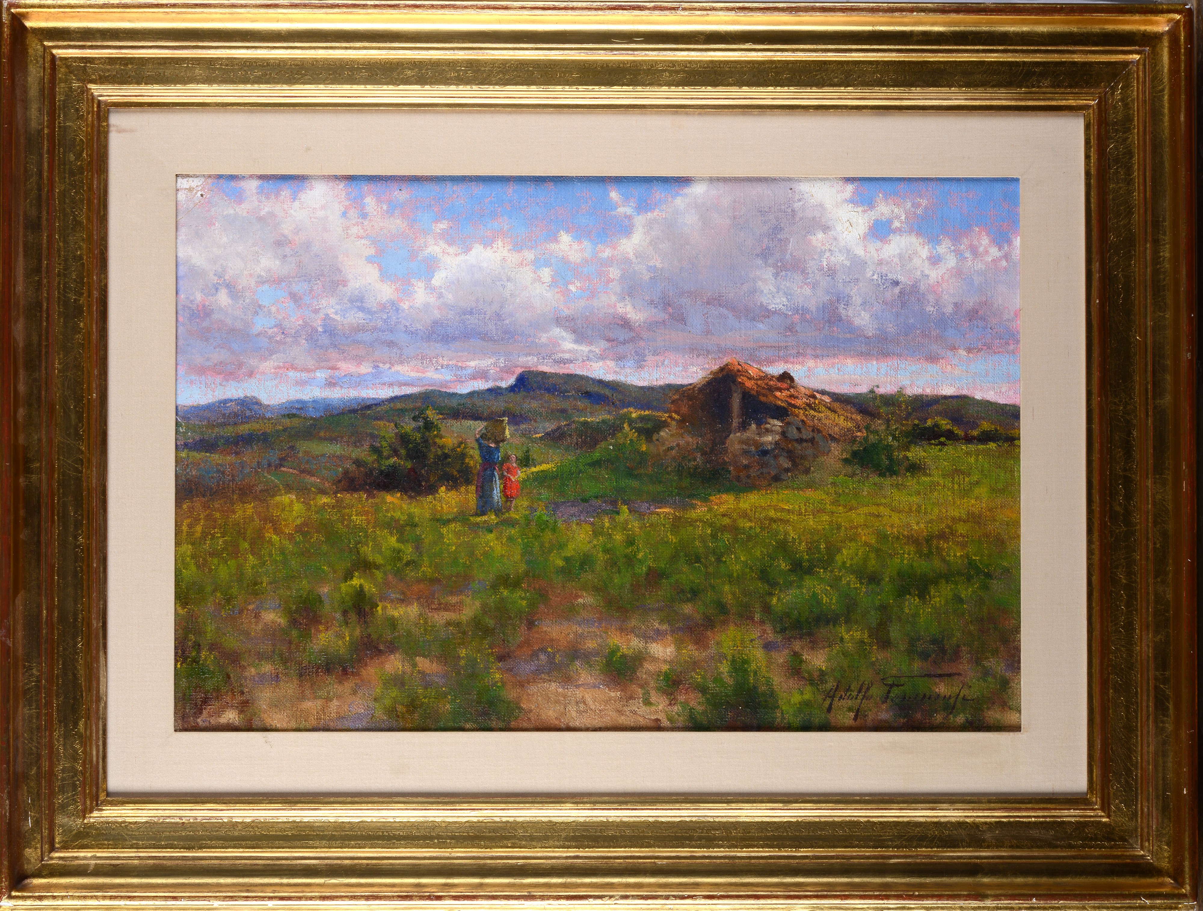 Adolfo Tommasi - Campagna con figure, olio su tela