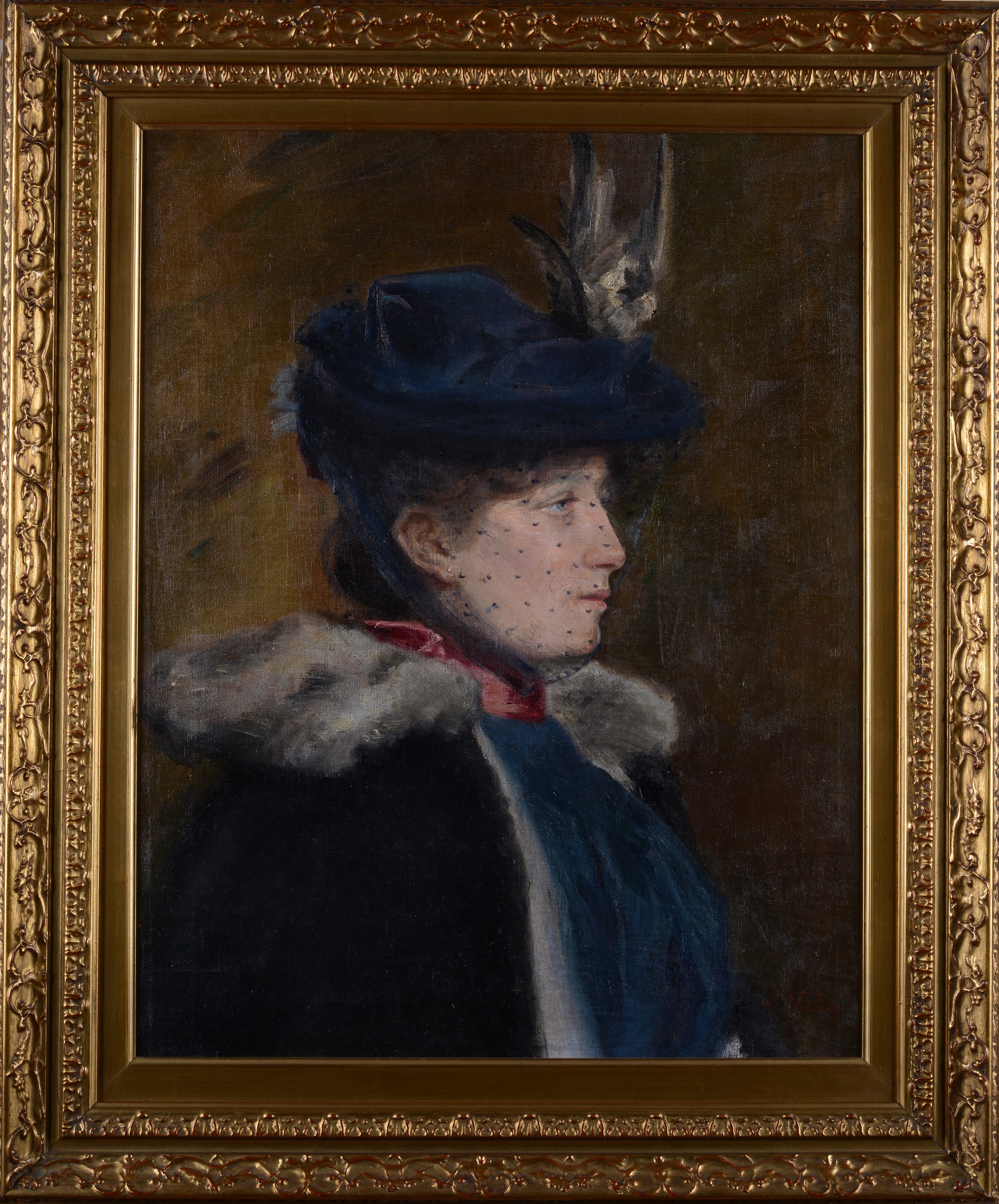 Arturo Faldi - Ritratto di signora con cappello e veletta, olio su tela