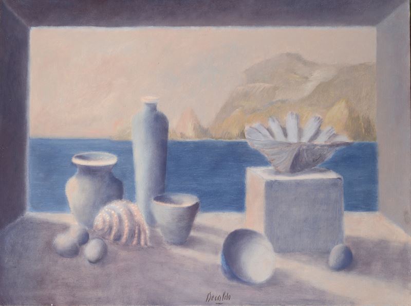 Franco Beraldo - Natura morta nel paesaggio, olio su tela