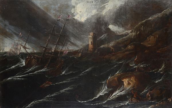 Anonimo, XVIII - XIX sec. - Ships in a storm