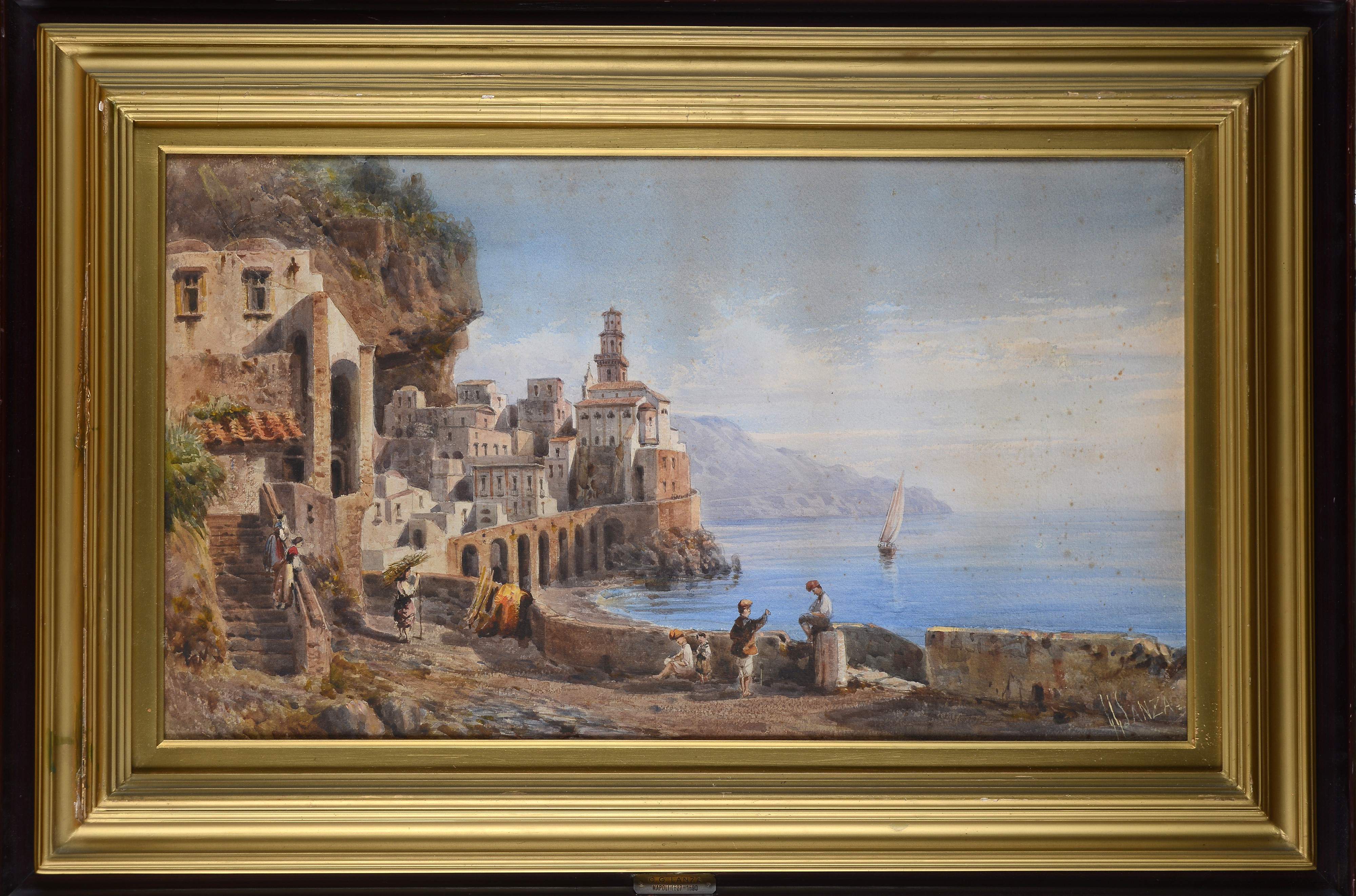 Giovanni Giordano Lanza - Veduta di Atrani (acquerello su cartone)