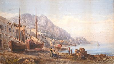 Al porto, acquerello su cartone