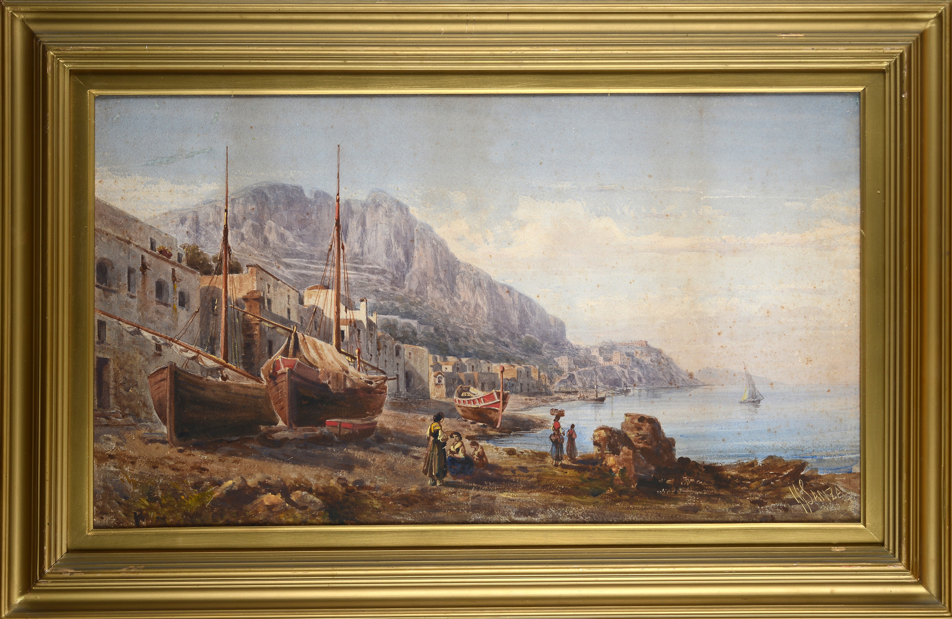 Giovanni Giordano Lanza - Al porto, acquerello su cartone
