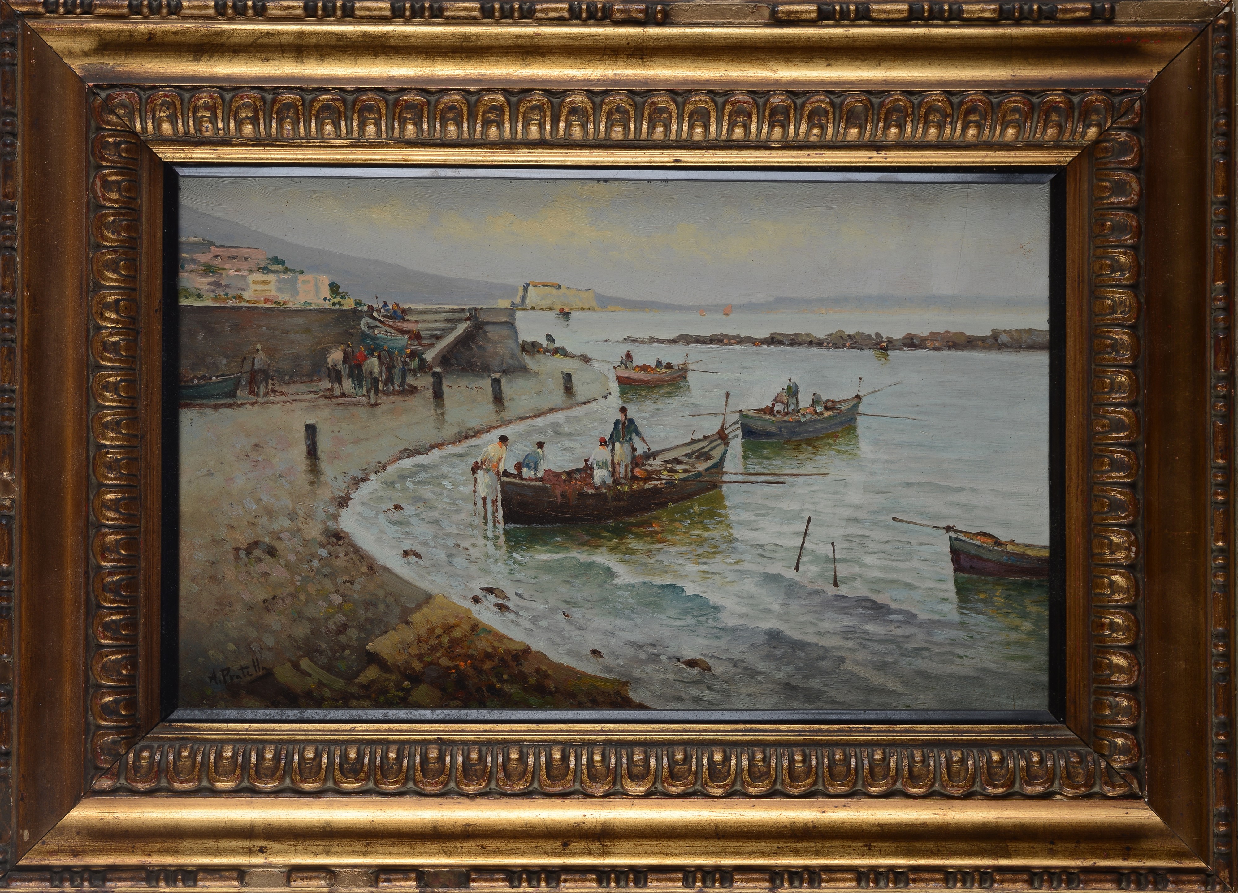 Attilio Pratella - Barche in porto, olio su tavola