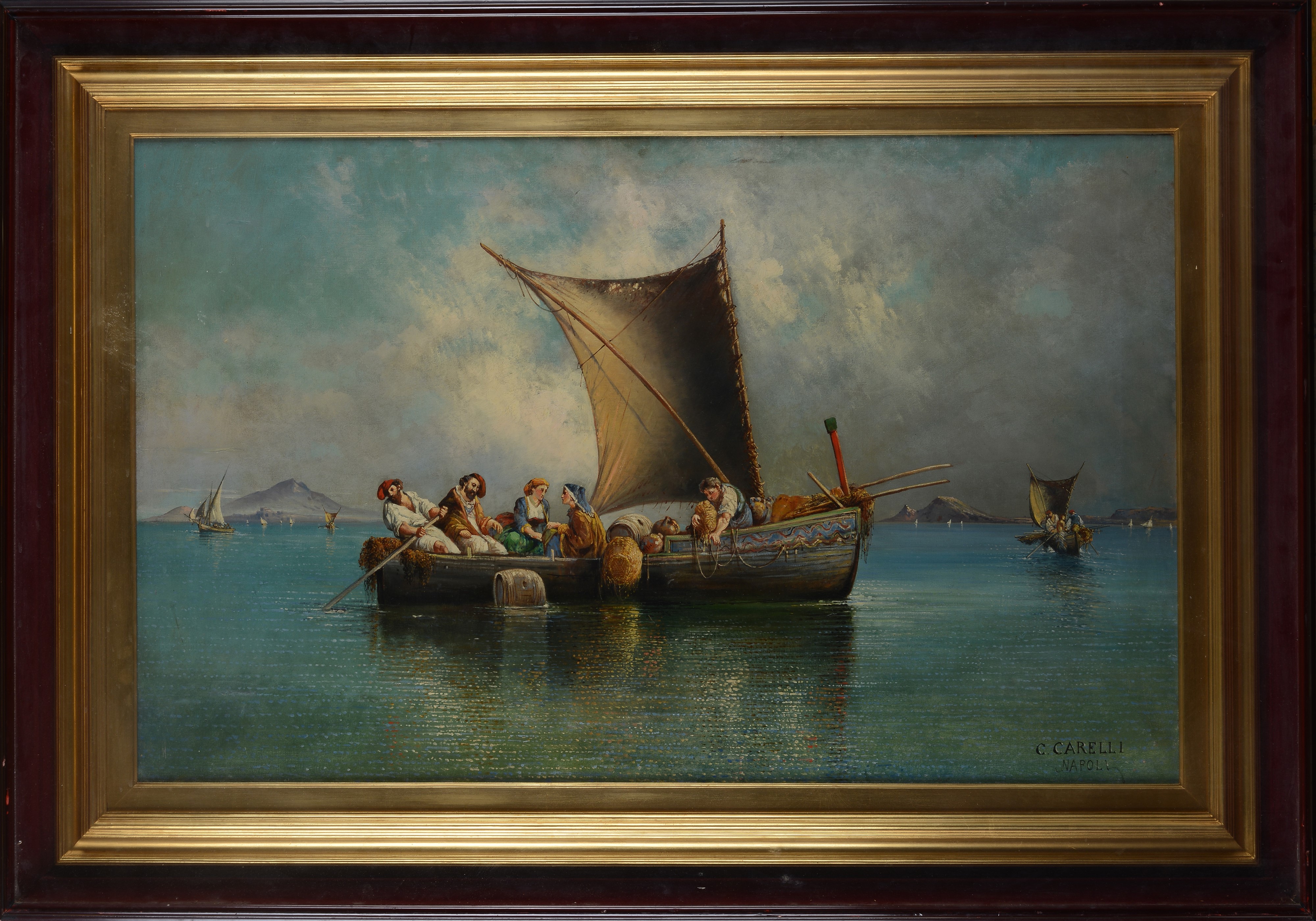 Consalvo Carelli - Barca a vela con figure nel Golfo di Napoli, olio su tela