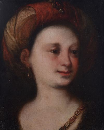 Scuola Lombardo-Emiliana, Donna col turbante, olio su tela