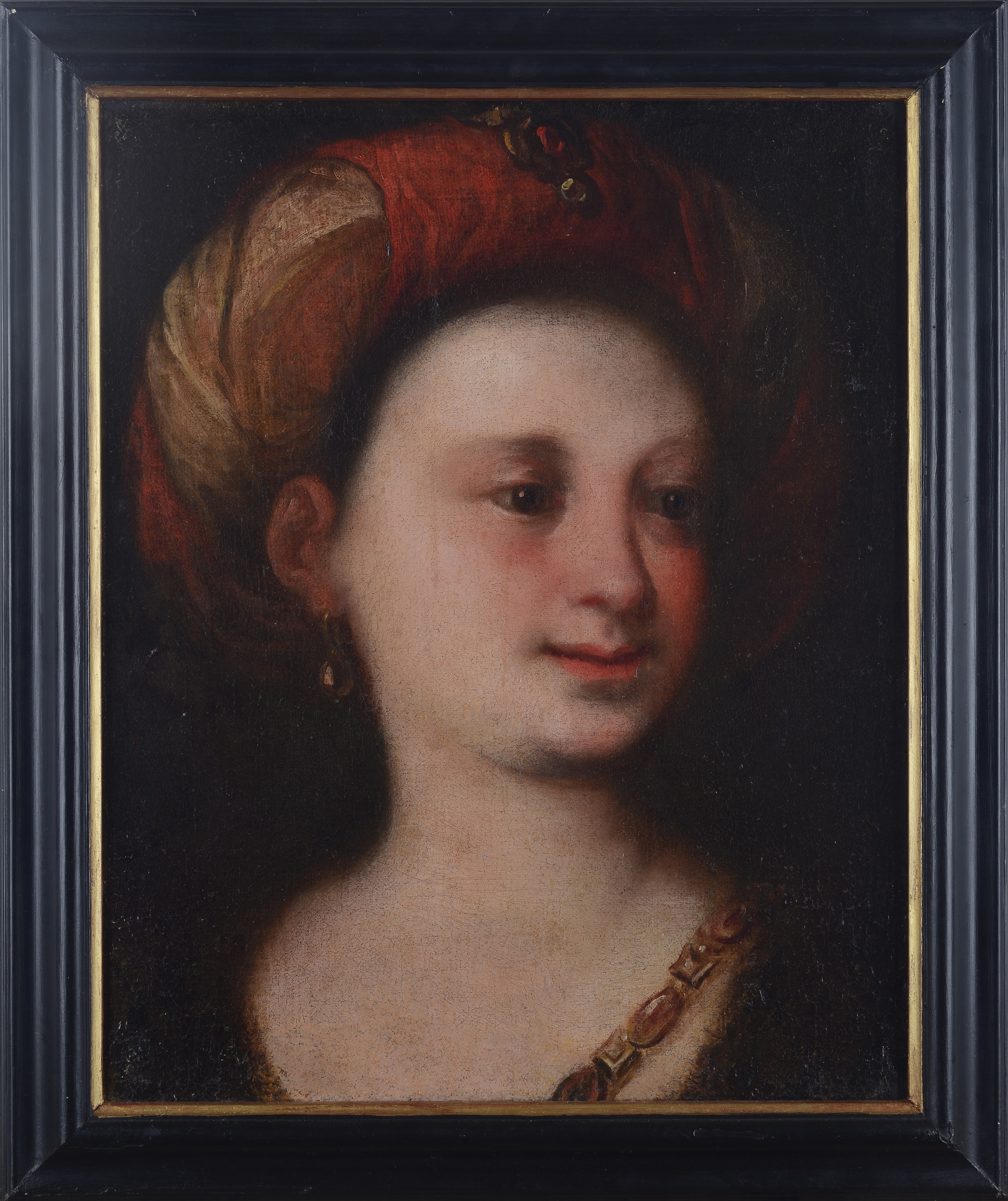 Scuola Lombardo-emiliana, XVI-XVII Sec. - Scuola Lombardo-Emiliana, Donna col turbante, olio su t...