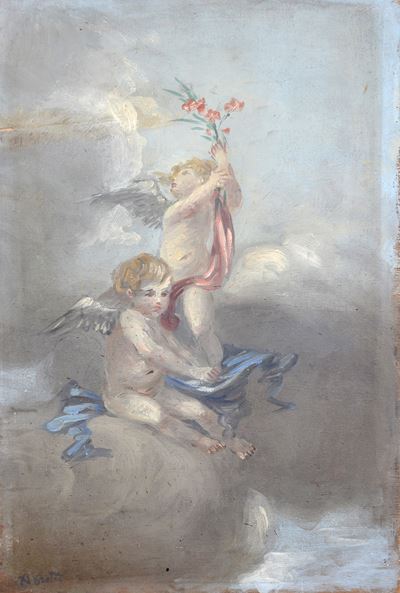 Angioletti, olio su compensato