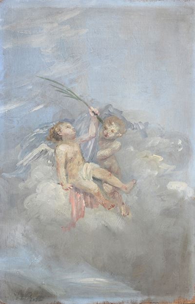 Angioletti, olio su compensato