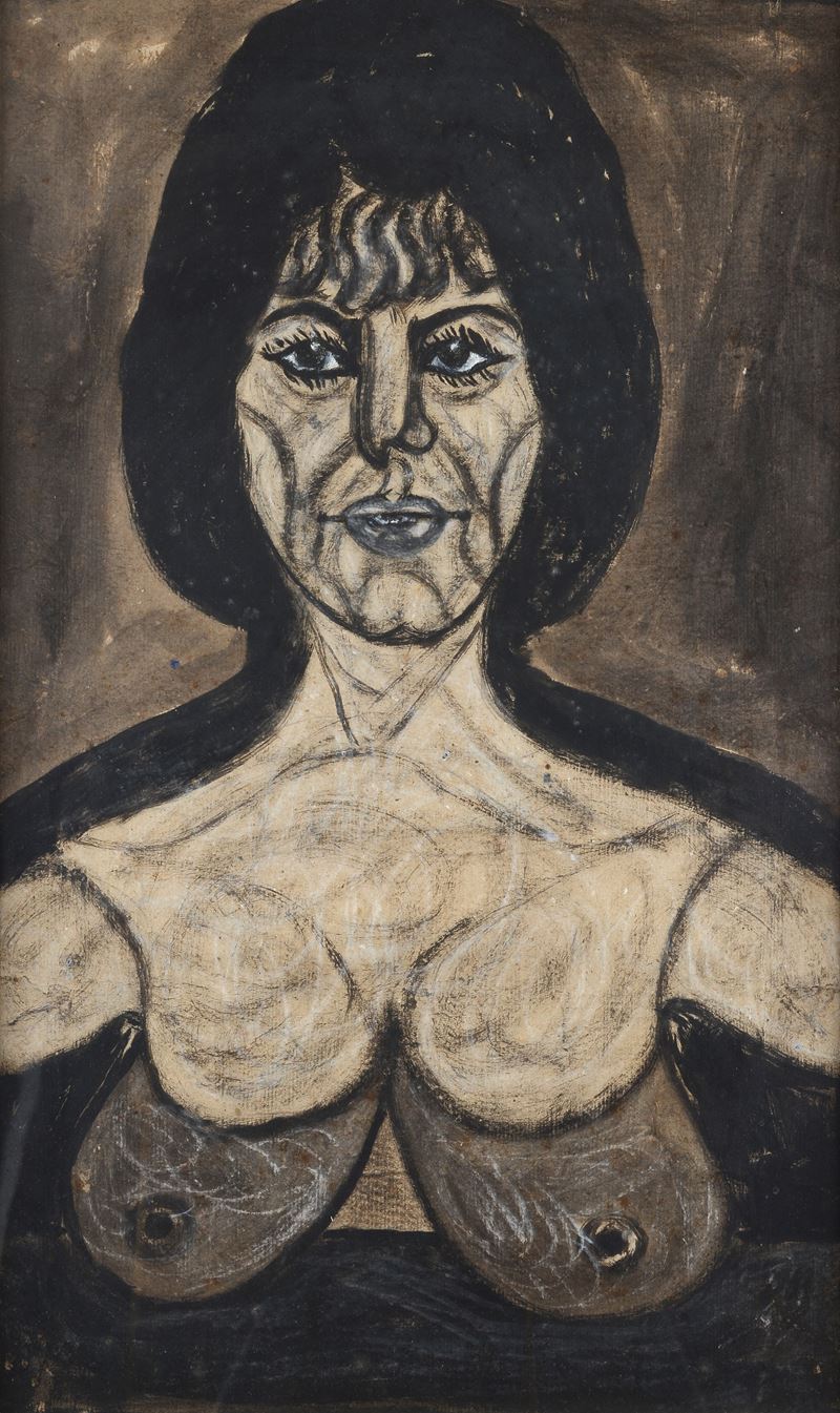 Pietro Ghizzardi - Ritratto (tecnica mista su cartone), 1969