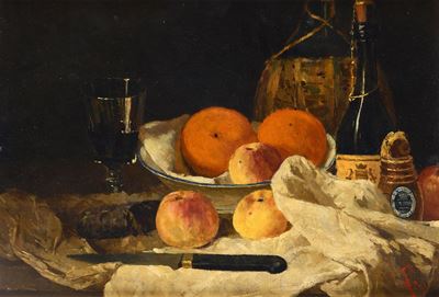 Anonimo XIX secolo, Natura morta, olio su cartone