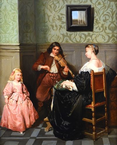 Anonimo XIX secolo, Interno con concertino, olio su tela