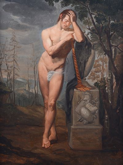 Anonimo (inizi XIX sec.), Genio funerario, olio su tela