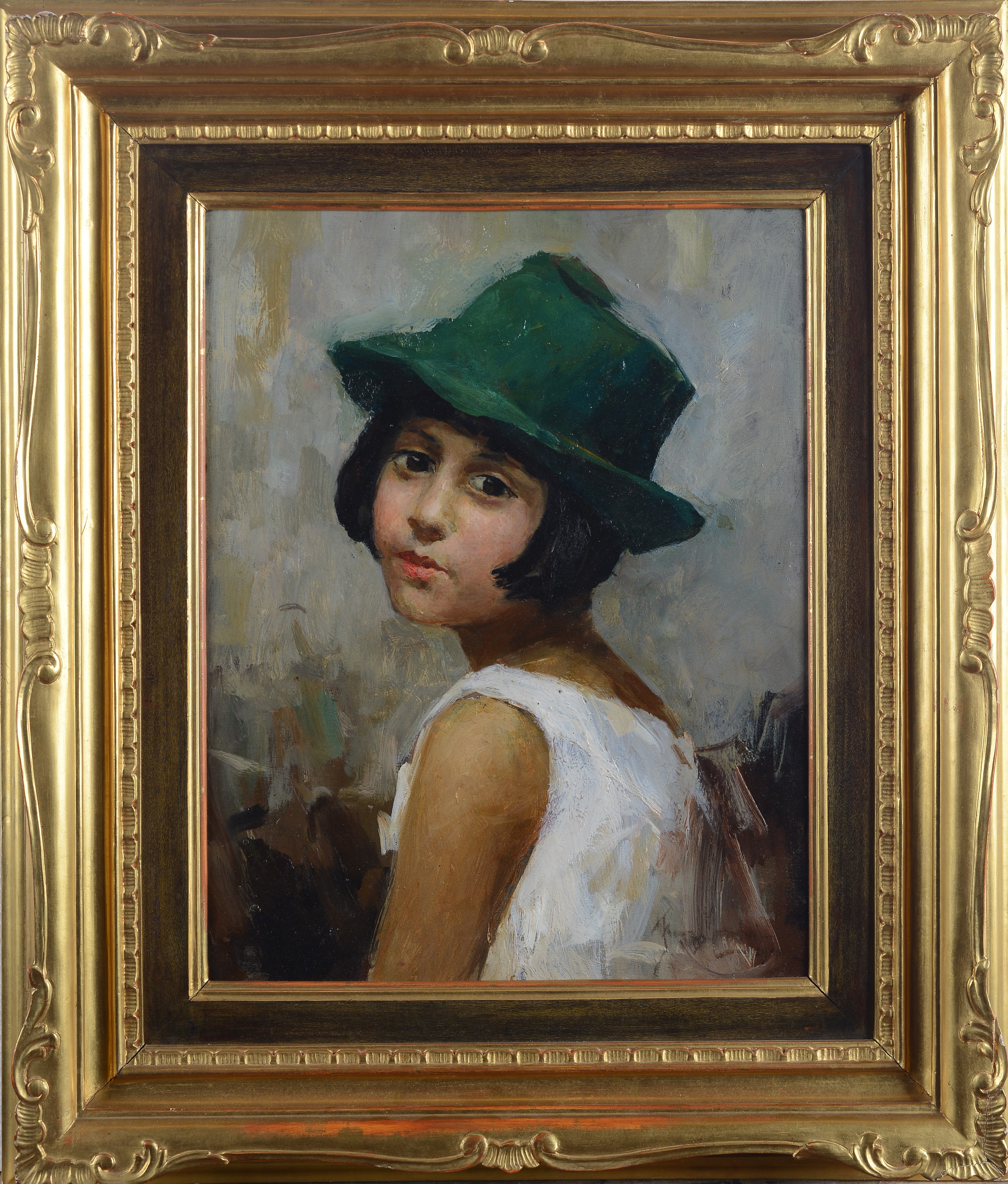 Anonimo, XX Sec. - Anonimo del XX secolo, Bambina con cappello verde