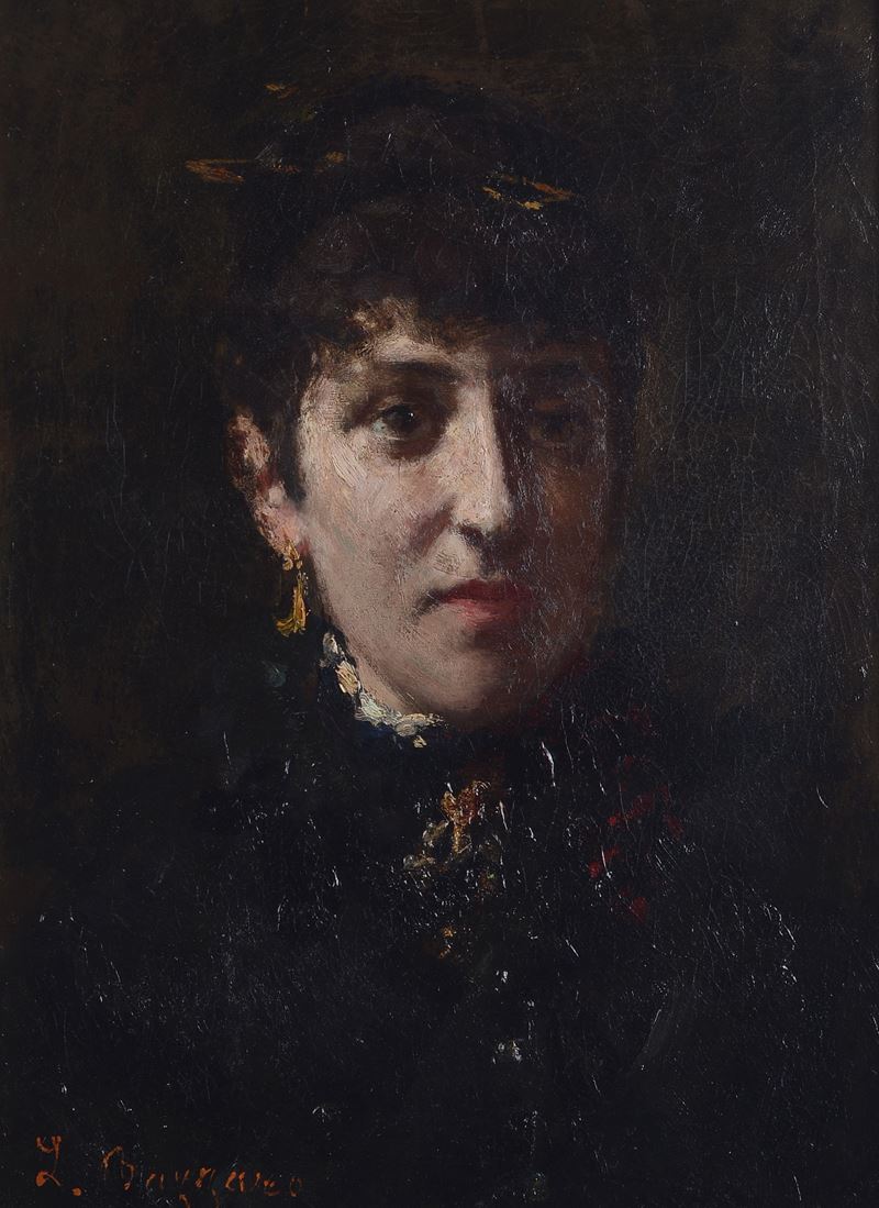 Leonardo Bazzaro - Ritratto di signora, olio su tela
