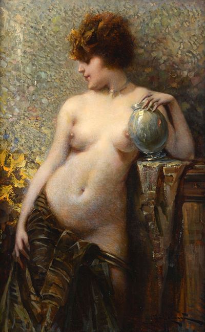 Nudo Femminile con Vaso in Vetro
