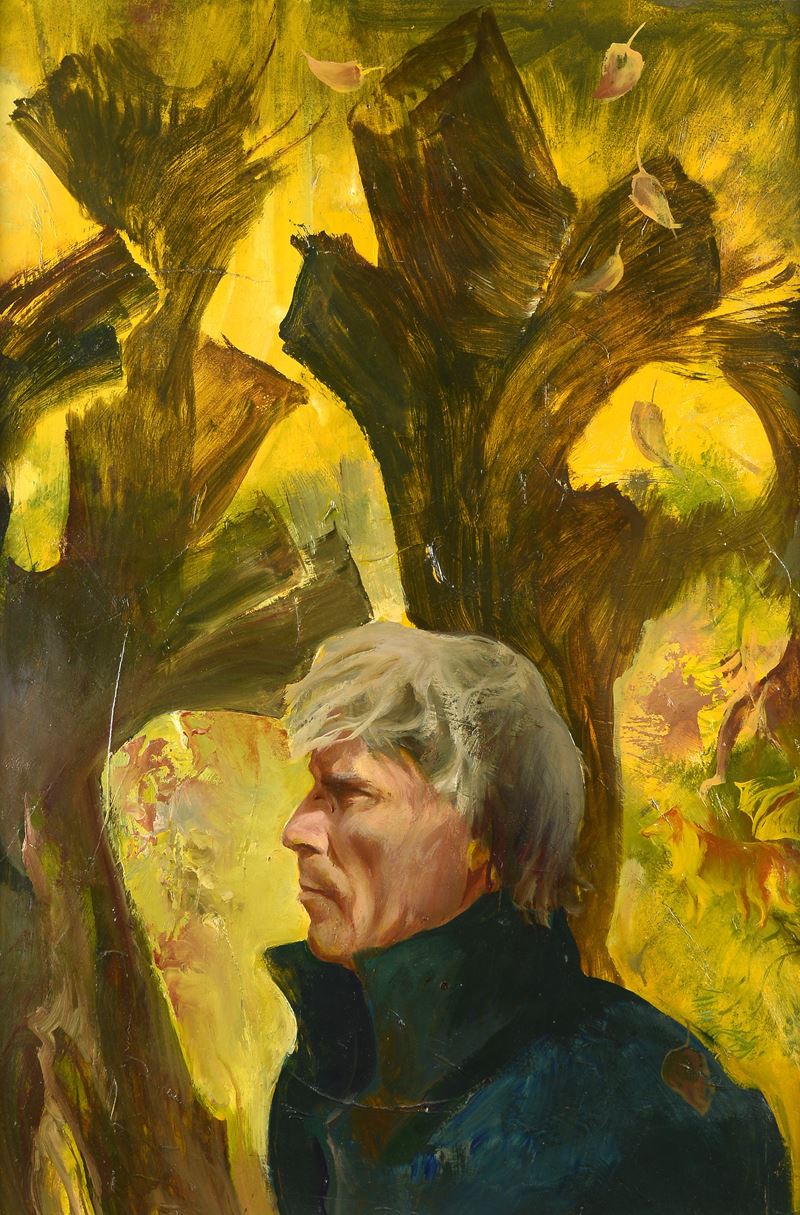 Vladislav Skok - Autoritratto d'autunno, olio su cartone