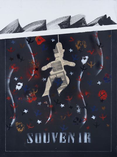Souvenir (collage di carta di giornale e tecnica mista su tela)