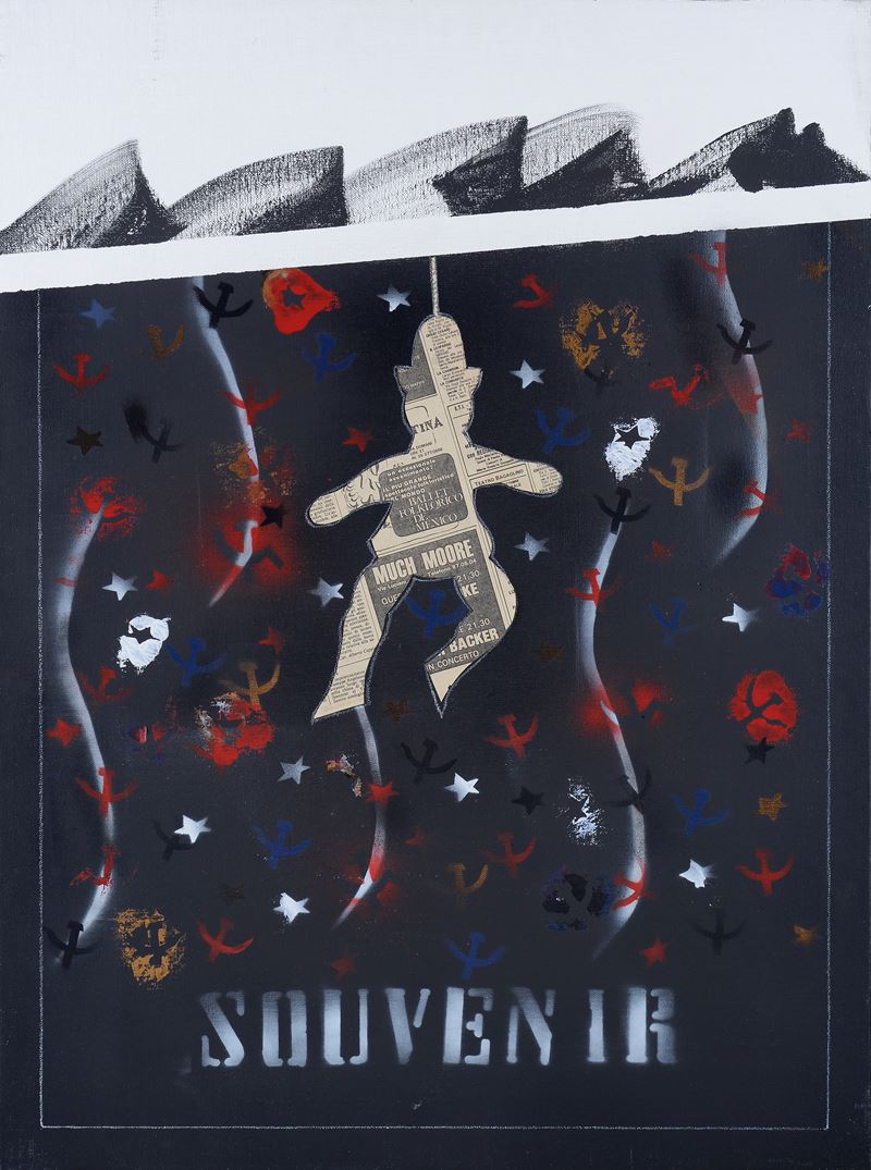 Franco Angeli - Souvenir (collage di carta di giornale e tecnica mista su tela)