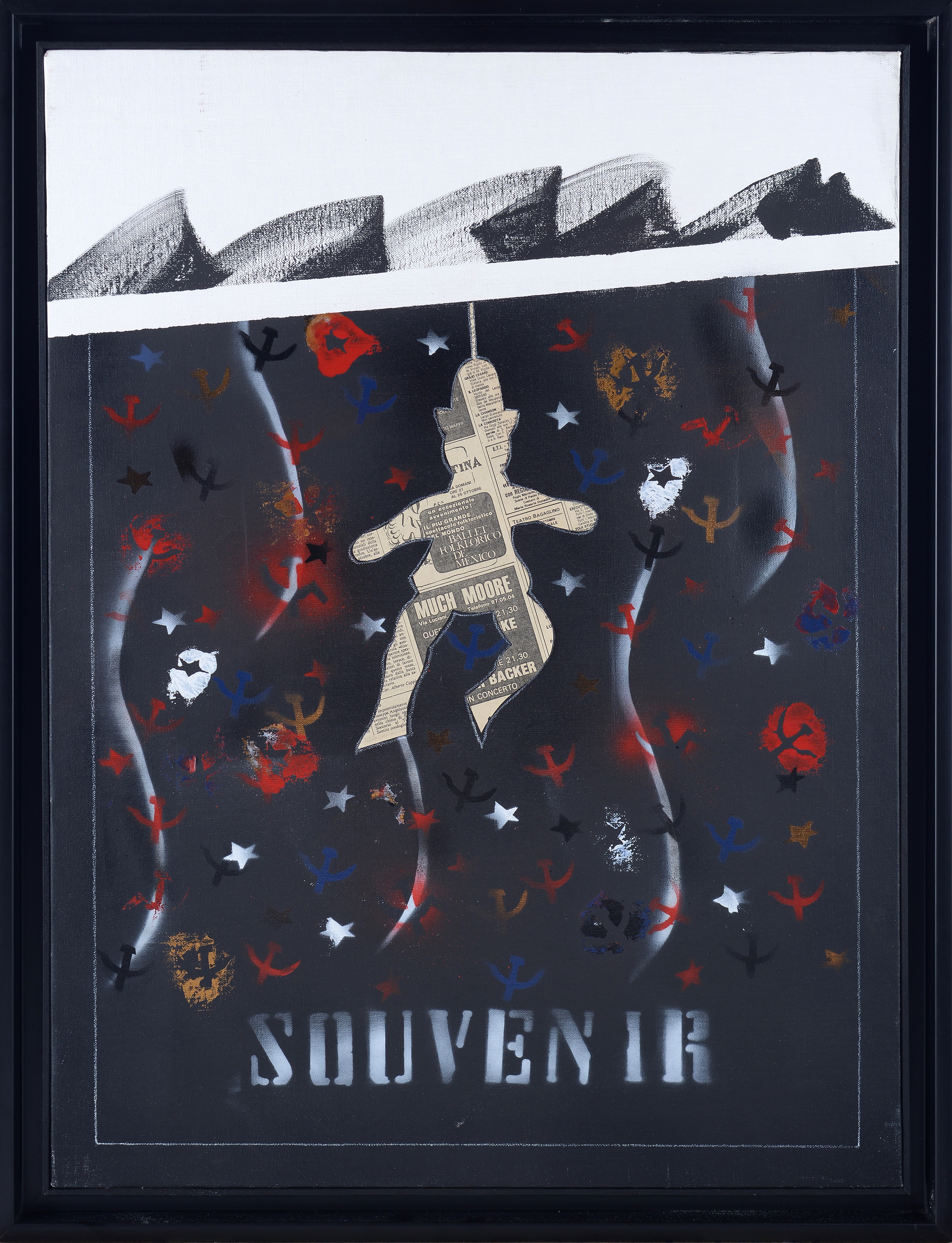 Franco Angeli - Souvenir (collage di carta di giornale e tecnica mista su tela)